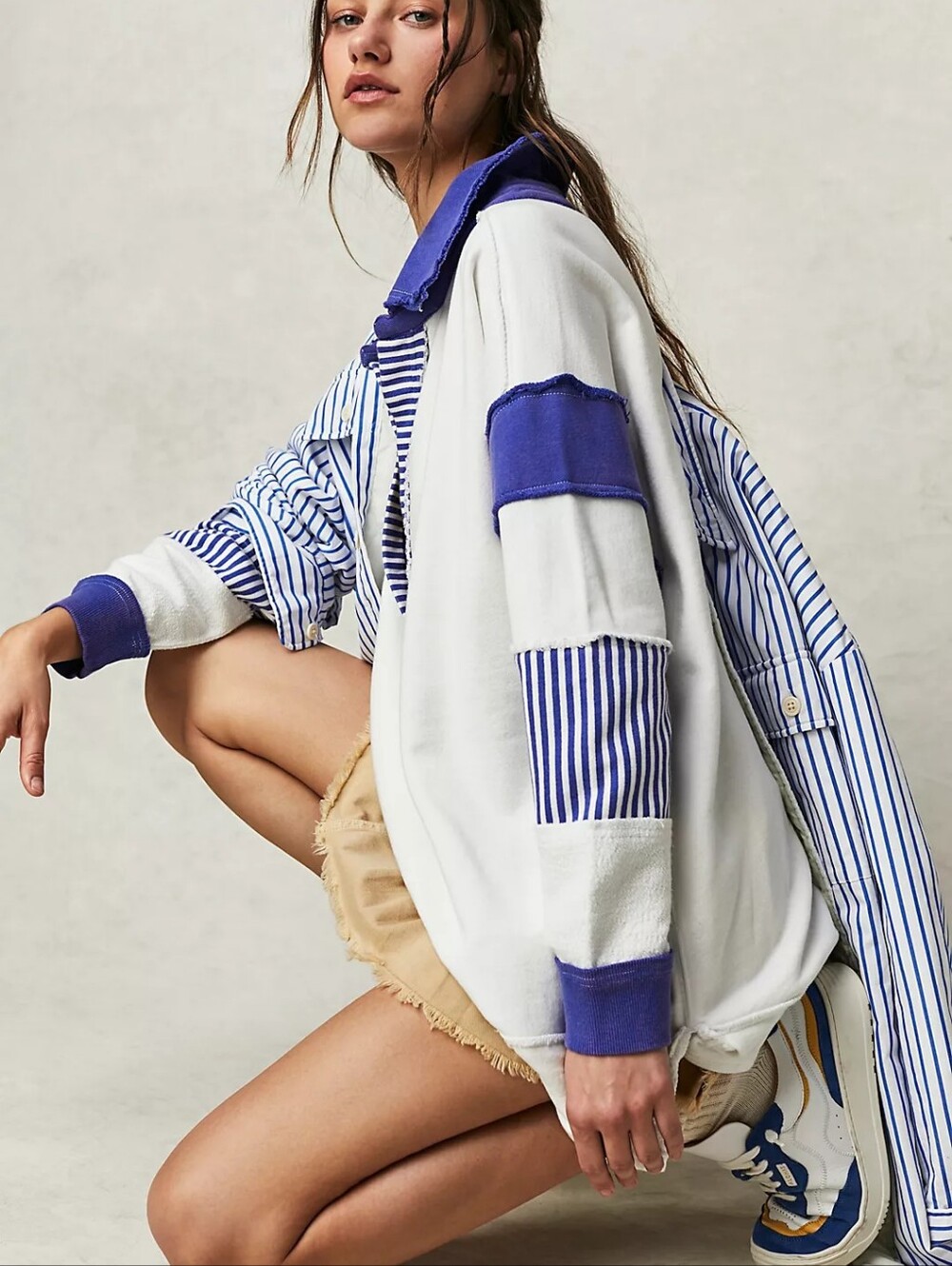 We The Free People Clean Prep Polo Rugby Sweatshirt XS Oversized